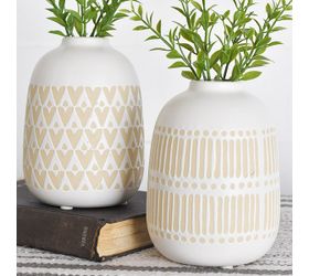 HD  2 ASST. MATTE WHITE BOHO VASES.PD33327