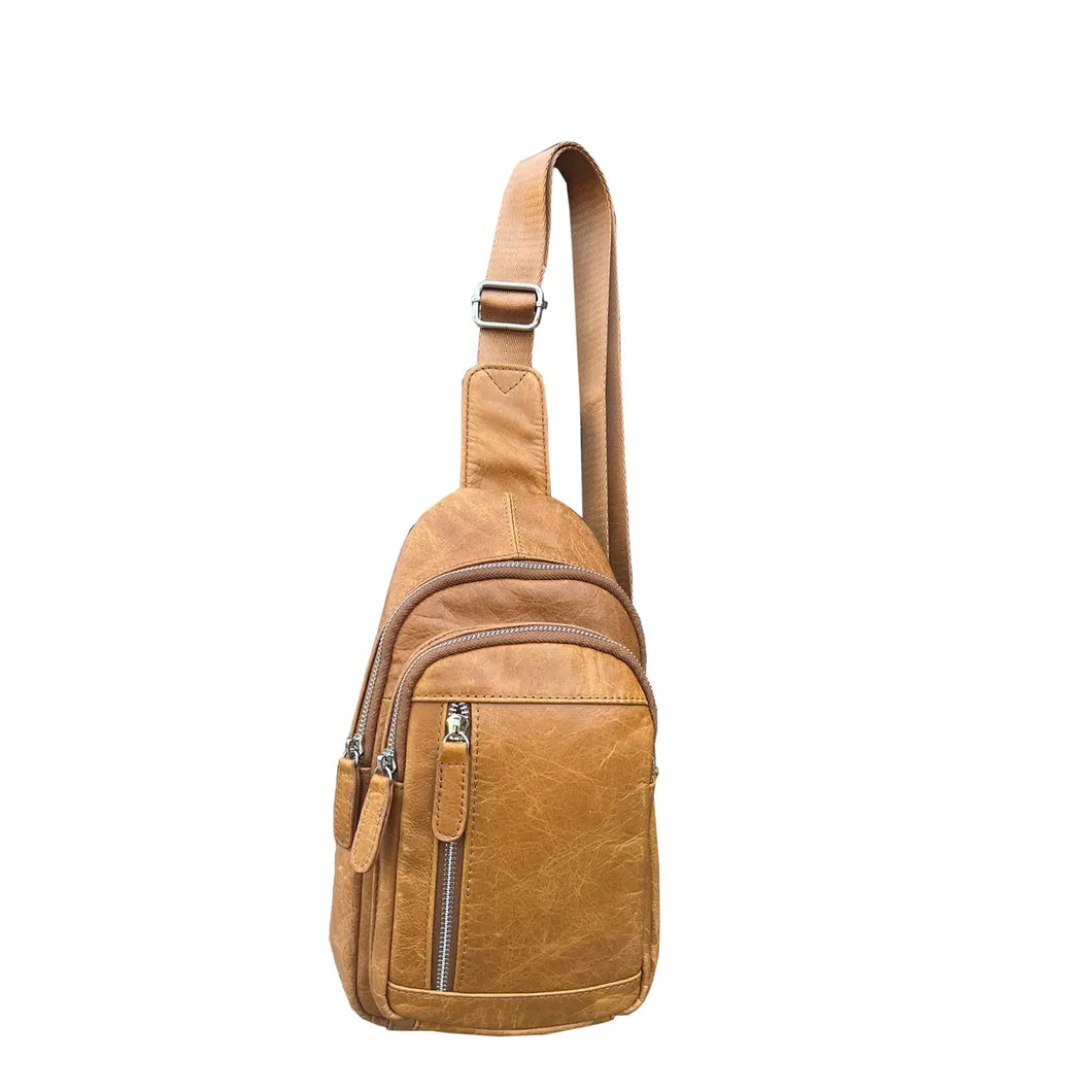 HD Leather Sling Bag with Adjustable Shoulder Strap W009 LBN