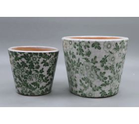 HD S/2 GREEN FLORAL PRINT POT. PDCL033
