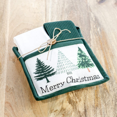 HD  MERRY TREE POTHOLDER TOWEL SET PDBX24010