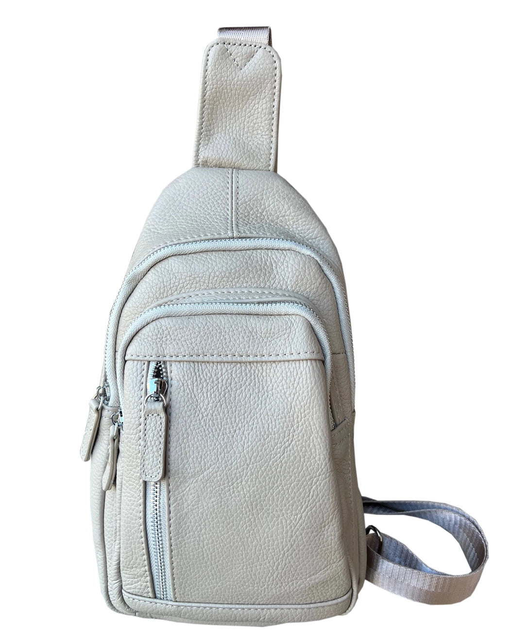 HD Cream Leather Sling Bag with Adjustable Shoulder Strap W009 CM