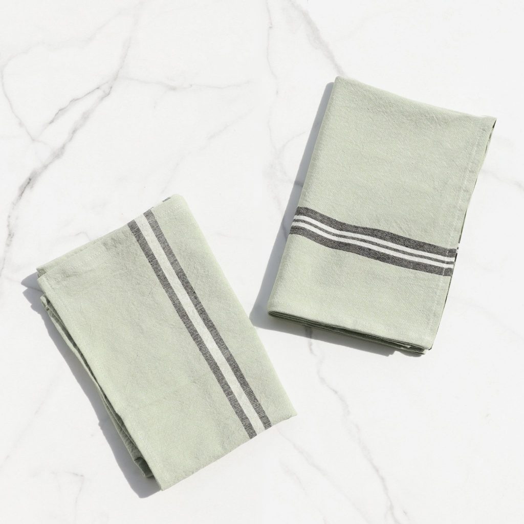 HD S/2 OLIVE STRIPE TOWELS PDCC033