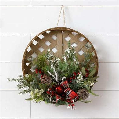 Tobacco Basket Assorted Frosted Greens, Berries, Bow