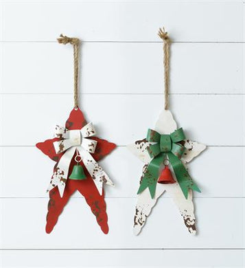 Rustic Metal Stars With Bell, Red & White