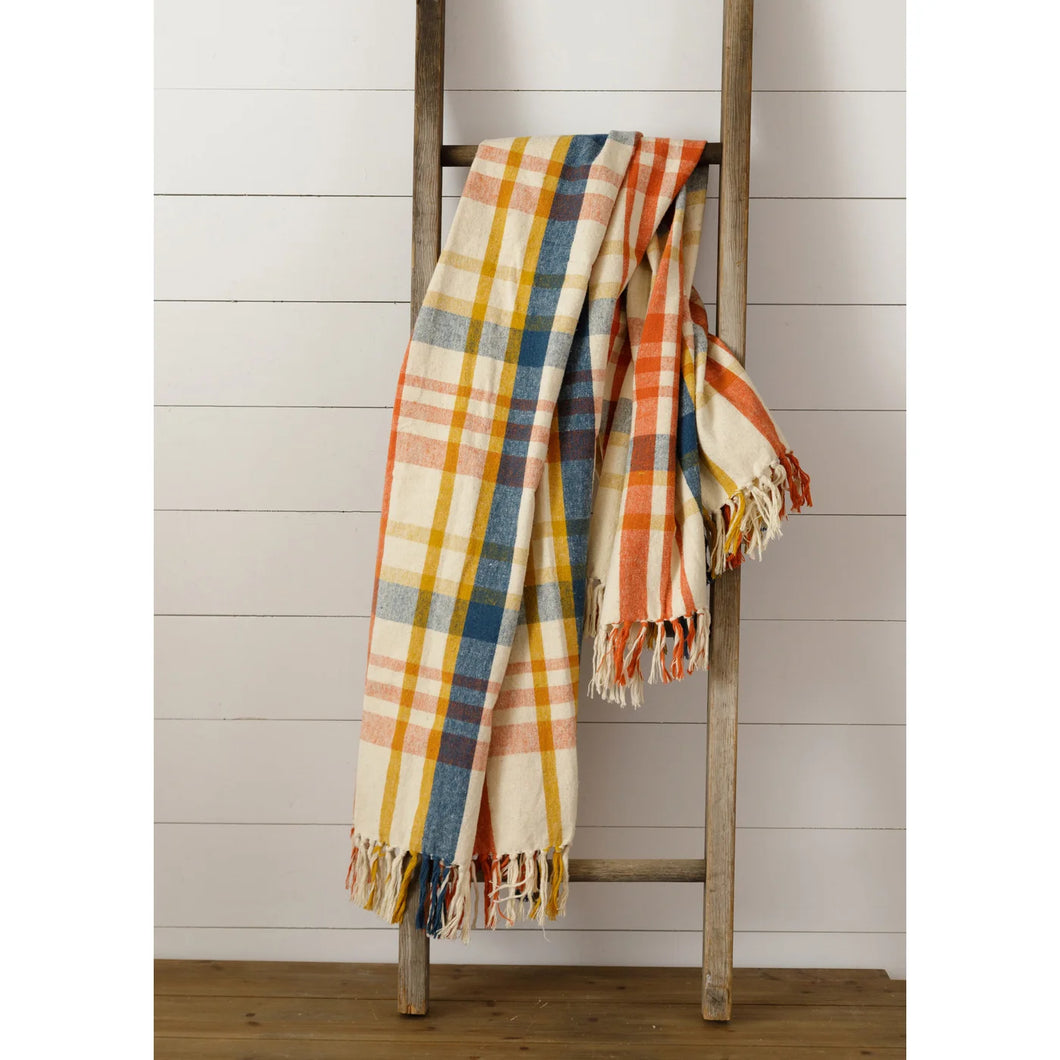 Brushed Cotton Flannel Throw - Navy, Rust, Mustard 8FA1304