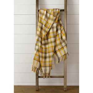 HD Brushed Cotton Flannel Throw - Mustard, Warm Gray 8FA1303