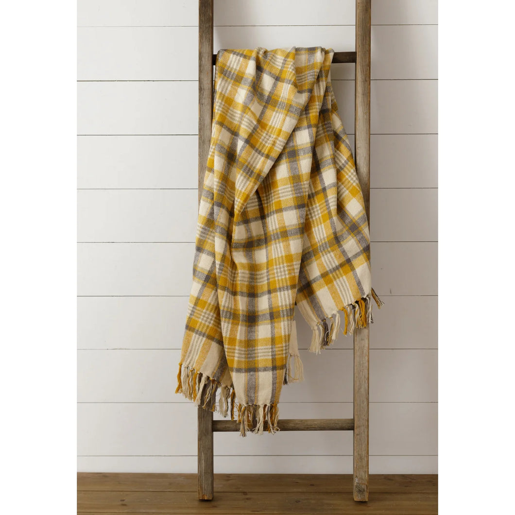 Brushed Cotton Flannel Throw - Mustard, Warm Gray 8FA1303