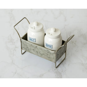 Salt And Pepper Shaker With Galvanized Caddy 8PT1384
