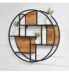 HD 33" ROUND IRON/WOOD WALL SHELF PDMU-006